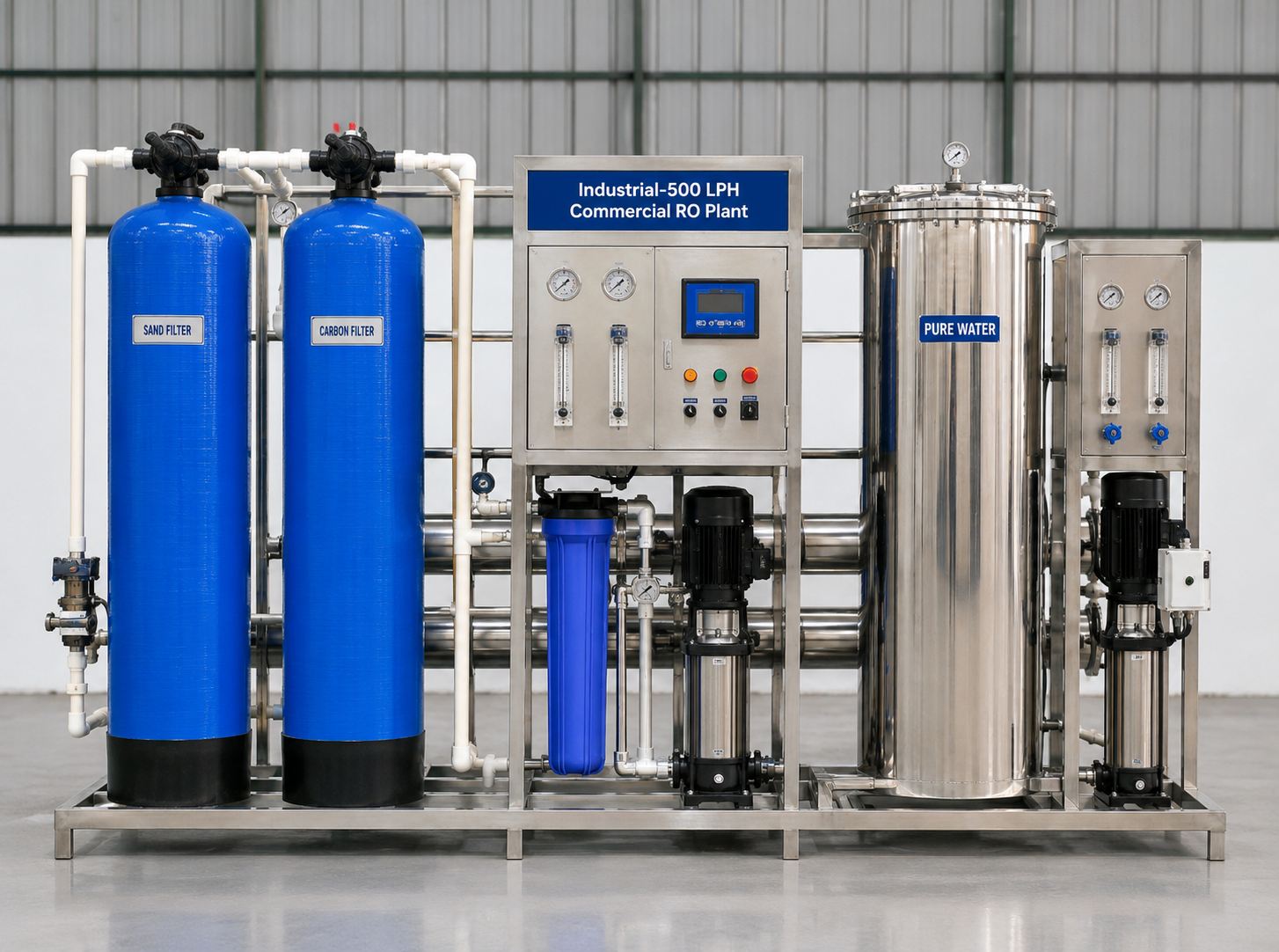 High Capacity 500 LPH Commercial RO System Frame
